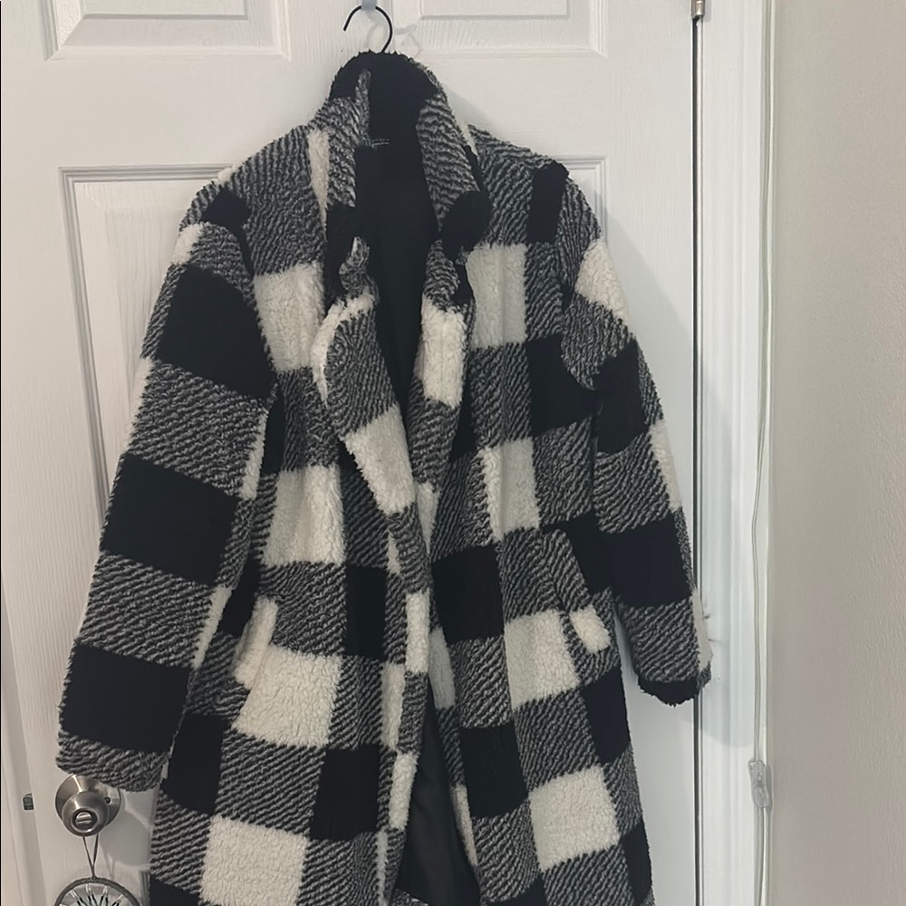 Chic Black and White Checkered Coat